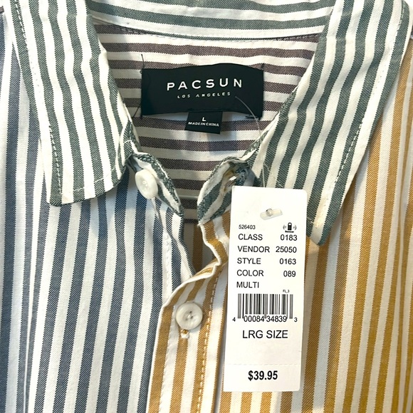 NWT PACSUN Pinstriped Button-Up Shirt - Long Sleeve Button Up - Size Large - Picture 6 of 7